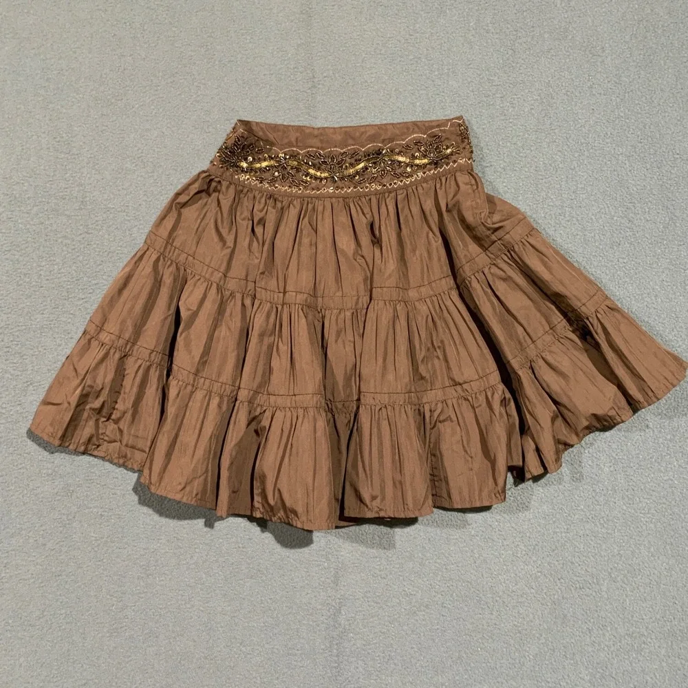 GAP Kids Skirt Girls Size Small Fairy Chocolate‎ Brown Beaded Waist Pleated Boho